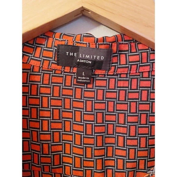 The Limited Blouse Womens L Button Front Roll Tab Sleeve Red Orange Chiffon - Picture 3 of 4